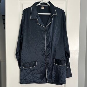 Men’s Navy Satin Pajama set with White Trim